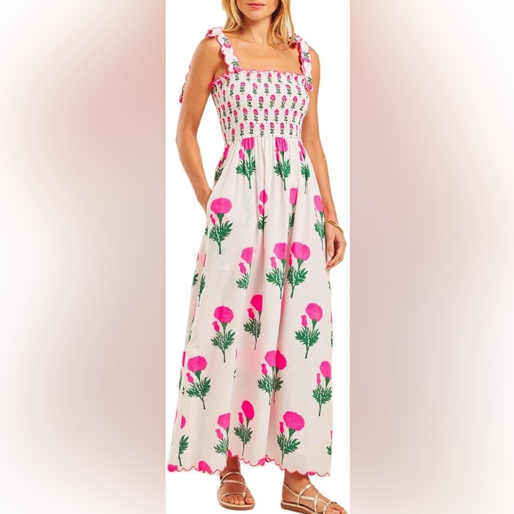 NWOT Smocked Floral Block Print Maxi Dress
